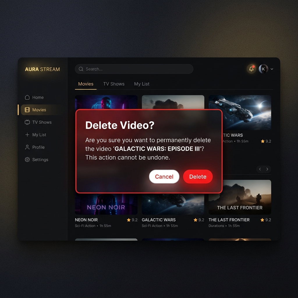 Screenshot: Delete video confirmation window to free up space