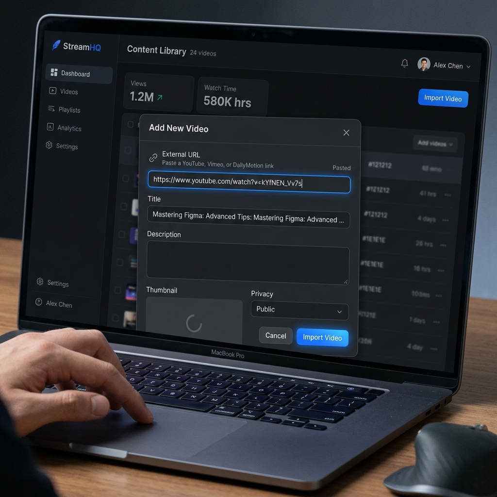 Screenshot: Adding a YouTube link into the Add Video modal