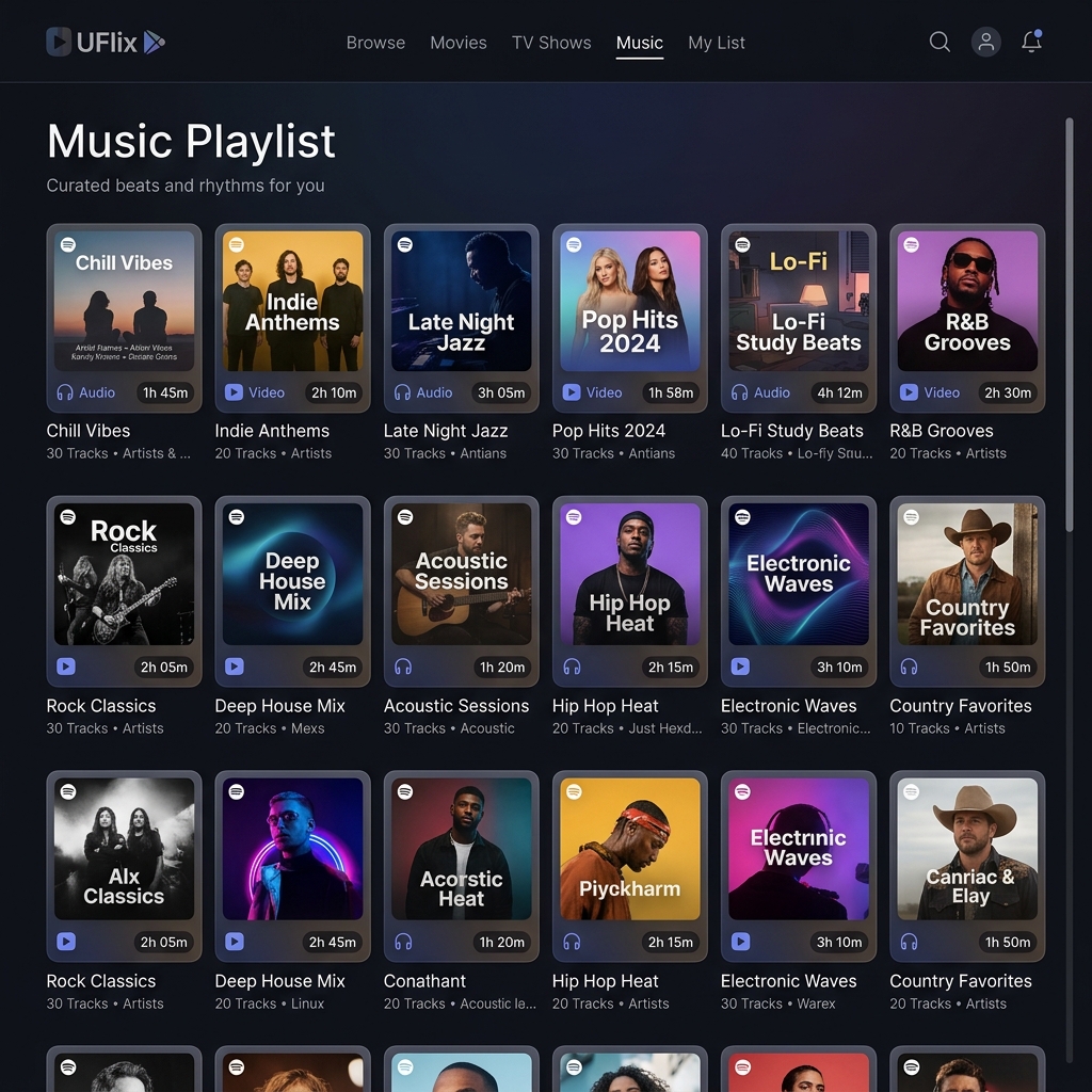 Screenshot: A premium Music Playlist inside UFlix